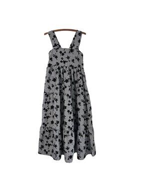Dream Sister Jane Black White Gingham Flocked Florals Maxi Tiered Dress Size XS